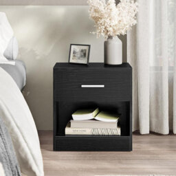 Songmics Vasagle Side Table With Drawer, End Table With Storage Space, Handle, For Bedroom Or Living Room, Classic Black - thumbnail 1