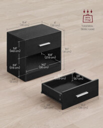 Songmics Vasagle Side Table With Drawer, End Table With Storage Space, Handle, For Bedroom Or Living Room, Classic Black - thumbnail 2