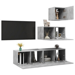 Berkfield 4 Piece Tv Cabinet Set Concrete Grey Engineered Wood - thumbnail 3