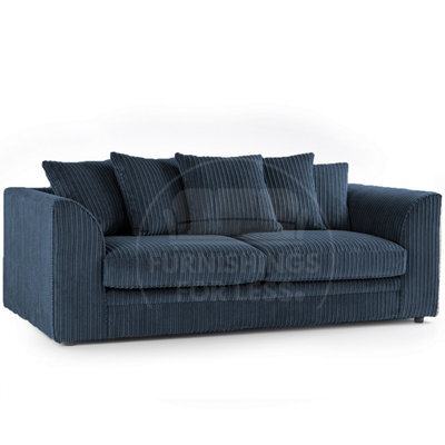 Furnishings For Less UK Luxor Jumbo Cord Navy Blue Fabric 3 Seater Sofa