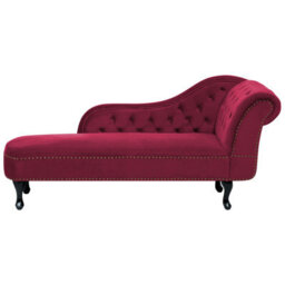 Beliani Right-Hand Chaise Longue Nimes Velvet Dark Red - thumbnail 1