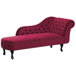 Beliani Right-Hand Chaise Longue Nimes Velvet Dark Red - thumbnail 4