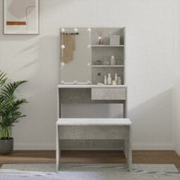 Walplus Dressing Table Set With Led Concrete Grey Engineered Wood