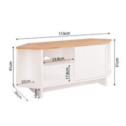Teo Corner Tv Stand - Space-Saving Tv Unit For 43-48 Inch Tvs, Compact Media Console With Open Shelves & Cabinet (Oak & White) - thumbnail 5