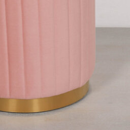 Celina Quartz Pink Ribbed Velvet Gold Trim Round Pouffe Upholstered Stool - thumbnail 3