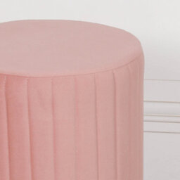 Celina Quartz Pink Ribbed Velvet Gold Trim Round Pouffe Upholstered Stool - thumbnail 2