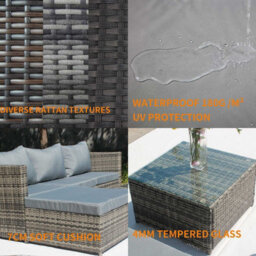 Birchtree Pe Rattan Garden Furniture Set L Shape Corner Sofa Chair Glass Coffee Table Ottoman 3 Seater Cushion Outdoor Patio Grey - thumbnail 8
