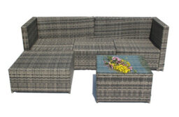 Birchtree Pe Rattan Garden Furniture Set L Shape Corner Sofa Chair Glass Coffee Table Ottoman 3 Seater Cushion Outdoor Patio Grey - thumbnail 6