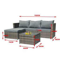 Birchtree Pe Rattan Garden Furniture Set L Shape Corner Sofa Chair Glass Coffee Table Ottoman 3 Seater Cushion Outdoor Patio Grey - thumbnail 7