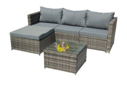 Birchtree Pe Rattan Garden Furniture Set L Shape Corner Sofa Chair Glass Coffee Table Ottoman 3 Seater Cushion Outdoor Patio Grey - thumbnail 2