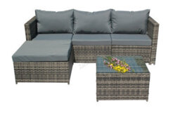 Birchtree Pe Rattan Garden Furniture Set L Shape Corner Sofa Chair Glass Coffee Table Ottoman 3 Seater Cushion Outdoor Patio Grey - thumbnail 3