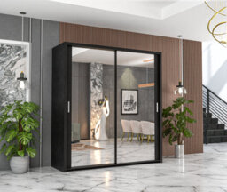 RAC3 Sliding Wardrobe With Mirror Space Saving Bedroom Wardrobe, Contemporary Bedroom Sliding Wardrobe & Mirror Wardrobe (Black 100Cm) - thumbnail 1