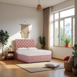 "Knight Sleep Athens Pink Plush 3Ft Bed Set With Mattress, 2 Drawers Same Side & 24""headboard - Single" - thumbnail 1