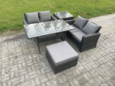 Fimous Pe Wicker Rattan Garden Furniture Set Love Sofa Outdoor Rectangular Dining Table Big Footstool Side Table - image 1