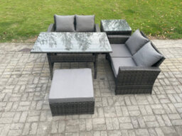 Fimous Pe Wicker Rattan Garden Furniture Set Love Sofa Outdoor Rectangular Dining Table Big Footstool Side Table - thumbnail 2