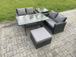 Fimous Pe Wicker Rattan Garden Furniture Set Love Sofa Outdoor Rectangular Dining Table Big Footstool Side Table - thumbnail 1