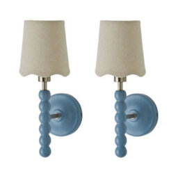 Valuelights Bobbin Pair Of Powder Blue Wall Lights With Scallop Shade