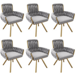 Btm Set Of 6 Velvet Swivel Dining Chairs With Metal Legs, Luxury Design For Living Room Or Bedroom, Gray - thumbnail 5
