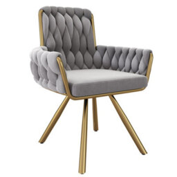 Btm Set Of 6 Velvet Swivel Dining Chairs With Metal Legs, Luxury Design For Living Room Or Bedroom, Gray - thumbnail 7
