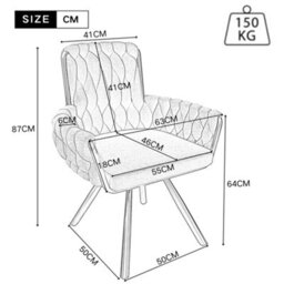 Btm Set Of 6 Velvet Swivel Dining Chairs With Metal Legs, Luxury Design For Living Room Or Bedroom, Gray - thumbnail 6