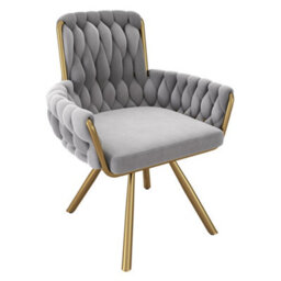 Btm Set Of 6 Velvet Swivel Dining Chairs With Metal Legs, Luxury Design For Living Room Or Bedroom, Gray - thumbnail 9