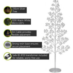 Pegdev - Pdl Outdoor Led Christmas Tree 210Cm 1200 Warm White Lights Silver Balls Resin Base 5M Cable - thumbnail 2