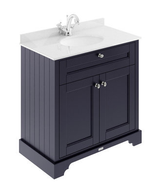 Hudson Reed Floor Standing Two Door Traditional Vanity Unit With 1 Tap Hole White Marble Top & Basin In Twilight Blue, 820 X 470mm - image 1