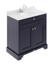 Hudson Reed Floor Standing Two Door Traditional Vanity Unit With 1 Tap Hole White Marble Top & Basin In Twilight Blue, 820 X 470mm