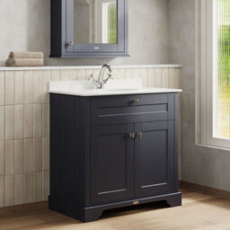 Hudson Reed Floor Standing Two Door Traditional Vanity Unit With 1 Tap Hole White Marble Top & Basin In Twilight Blue, 820 X 470mm - thumbnail 4