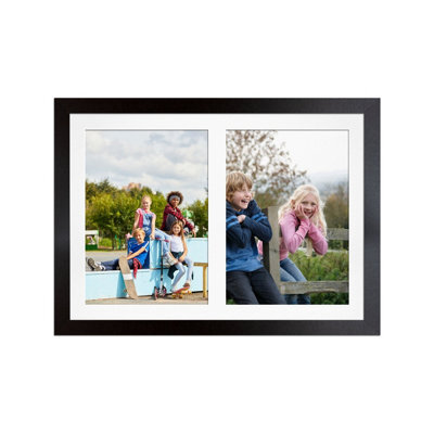 AK Frames 20X14 Matte Black Modern Multi Photo Frame With White Mount - Holds 2 Apertures (2X) A4 Photos - image 1