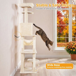 Costway 168 Cm Tall Cat Tree Multi-Level Cat Tower W/ 2 Perches Cat Condo Sisal-Covered Scratching Posts - thumbnail 9