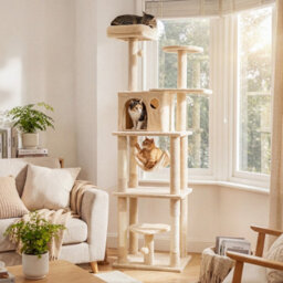 Costway 168 Cm Tall Cat Tree Multi-Level Cat Tower W/ 2 Perches Cat Condo Sisal-Covered Scratching Posts - thumbnail 8