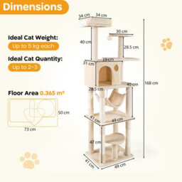 Costway 168 Cm Tall Cat Tree Multi-Level Cat Tower W/ 2 Perches Cat Condo Sisal-Covered Scratching Posts - thumbnail 2