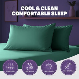 Oxford Homeware Plain Dyed Pillowcase Pair (W)50X(L)75 Cm- Soft Breathable Easy Care Standard Size Bed Pillow Covers Emerald Green - thumbnail 5