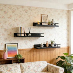 Black 3X Floating Wall Shelves Picture Ledge Display Book Hanging Shelf With Brackets - thumbnail 4