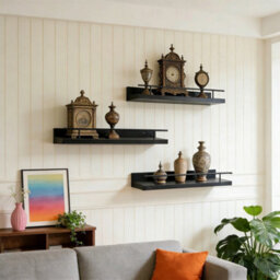 Black 3X Floating Wall Shelves Picture Ledge Display Book Hanging Shelf With Brackets - thumbnail 6