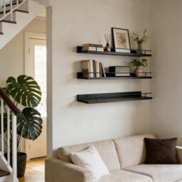 Black 3X Floating Wall Shelves Picture Ledge Display Book Hanging Shelf With Brackets - thumbnail 5