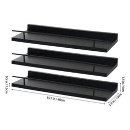 Black 3X Floating Wall Shelves Picture Ledge Display Book Hanging Shelf With Brackets - thumbnail 2