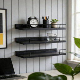 Black 3X Floating Wall Shelves Picture Ledge Display Book Hanging Shelf With Brackets - thumbnail 1