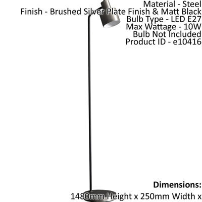 Floor Lamp Light Brushed Silver Finish & Matt Black 10W Led E27 Standing