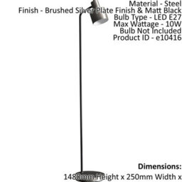 Floor Lamp Light Brushed Silver Finish & Matt Black 10W Led E27 Standing