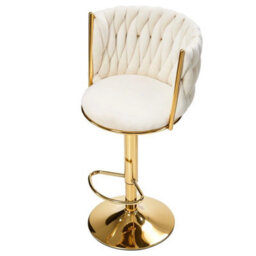 Set Of 2 Velvet Bar Stools Adjustable Swivel Counter Chairs With Gold Metal Base - thumbnail 6