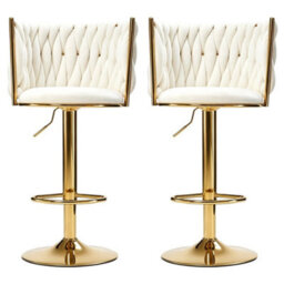 Set Of 2 Velvet Bar Stools Adjustable Swivel Counter Chairs With Gold Metal Base - thumbnail 4