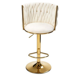Set Of 2 Velvet Bar Stools Adjustable Swivel Counter Chairs With Gold Metal Base - thumbnail 5