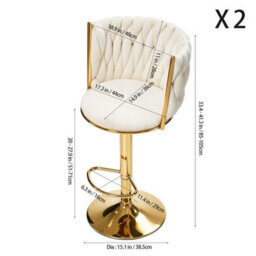 Set Of 2 Velvet Bar Stools Adjustable Swivel Counter Chairs With Gold Metal Base - thumbnail 2