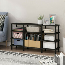 Walplus Furinno Turn-N-Tube 4-Tier Multipurpose Wide Shelf Tv Stand, Espresso/black - thumbnail 1