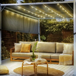 Wyld And Coco Gardenglow Pergola Grey 310 X 310 Cm - Powder-Coated Steel Frame, Sliding Fabric Canopy, Solar Led Lighting - thumbnail 2