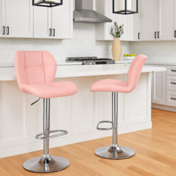 Modcraft Set Of 2 Pink Pu Leather Bar Stools , Adjustable Swivel Counter Chairs With Backrest - thumbnail 3
