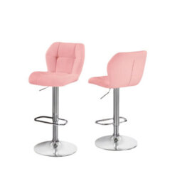 Modcraft Set Of 2 Pink Pu Leather Bar Stools , Adjustable Swivel Counter Chairs With Backrest - thumbnail 2