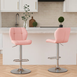 Modcraft Set Of 2 Pink Pu Leather Bar Stools , Adjustable Swivel Counter Chairs With Backrest - thumbnail 6